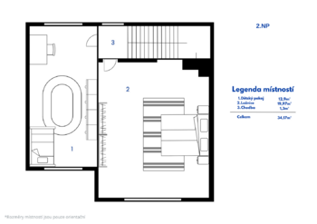 půdorys 2.NP - Prodej domu 80 m², Praha 4 - Záběhlice