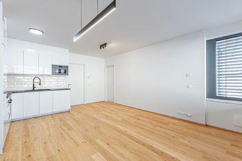 Kuchyně + obývací pokoj. - Pronájem bytu 2+kk v osobním vlastnictví 62 m², Praha 4 - Nusle