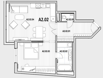 Půdorys. - Pronájem bytu 2+kk v osobním vlastnictví 62 m², Praha 4 - Nusle