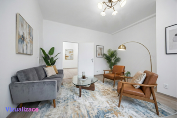 Vizualizace - pokoj s výhledem do zeleně vnitrobloku - Pronájem bytu 2+1 v osobním vlastnictví 78 m², Praha 5 - Malá Strana