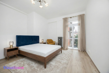 Vizualizace - pokoj s výhledem do zeleně vnitrobloku - Pronájem bytu 2+1 v osobním vlastnictví 78 m², Praha 5 - Malá Strana