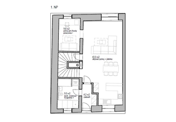 Půdorys budoucí stav - 1.NP - Prodej domu 138 m², Úsilné