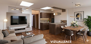 vizualizace přeměny kuchyně s obývacím pokojem - Prodej bytu 2+kk v osobním vlastnictví 80 m², Praha 7 - Bubeneč
