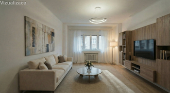 Vizualizace obývací pokoj - Prodej bytu 2+1 v družstevním vlastnictví 66 m², Praha 10 - Vršovice 