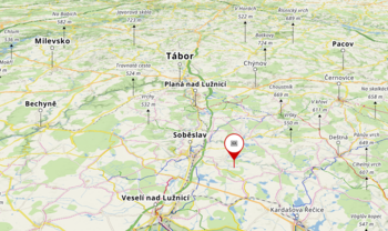 Poloha obce vzhledem k D3 a okolí - Prodej domu 396 m², Přehořov