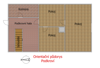 Orientační plánek podkroví. - Prodej domu 396 m², Přehořov