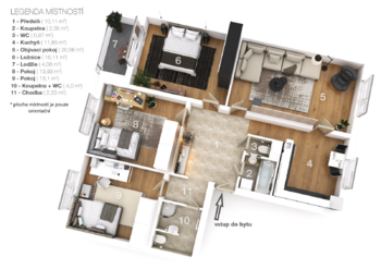 3D plánek - Prodej bytu 4+1 v osobním vlastnictví 104 m², Praha 4 - Háje