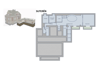 Půdorys suterén - Prodej domu 464 m², Praha 10 - Vinohrady