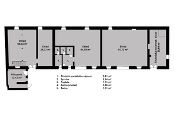 Orientační půdorys hospodářské budovy - Prodej domu 402 m², Kouty