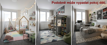 Vizualizace - dětský pokoj - varianty - Pronájem bytu 3+1 v osobním vlastnictví 76 m², Hodonín