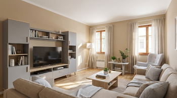 Vizualizace obývacího pokoje - Prodej domu 150 m², Mikulášovice