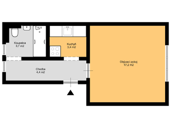 půdorys - Prodej bytu 1+1 v družstevním vlastnictví 30 m², Teplice