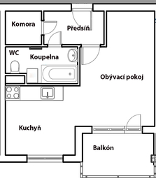 půdorys bytu - Prodej bytu 1+kk v osobním vlastnictví 38 m², Klecany