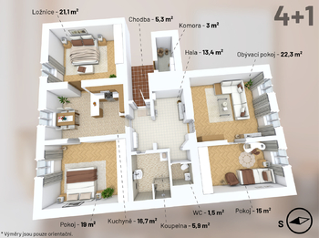 3D půdorys - Prodej bytu 4+1 v osobním vlastnictví 118 m², Praha 1 - Malá Strana