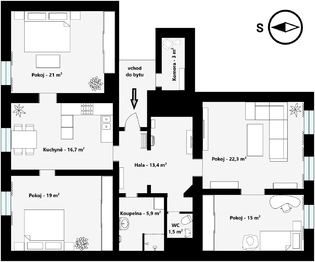 Půdorys - Prodej bytu 4+1 v osobním vlastnictví 118 m², Praha 1 - Malá Strana