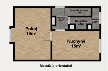 Půdorys - Pronájem bytu 1+1 v osobním vlastnictví 54 m², Ústí nad Labem