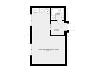 3b. 2D půdorys bytu - Pronájem bytu 1+kk v osobním vlastnictví 29 m², Kladno