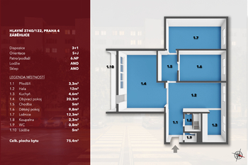 Prodej bytu 3+1 v družstevním vlastnictví 79 m², Praha 4 - Záběhlice