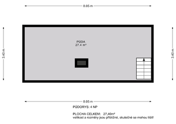 Půdorys 3.NP - Prodej domu 156 m², Praha 9 - Horní Počernice