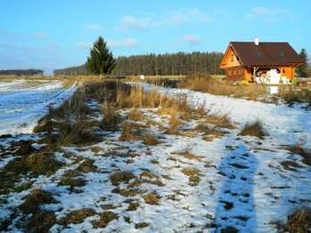 Celkový pohled na rovinatý pozemek.  - Prodej pozemku 984 m², Přehořov 