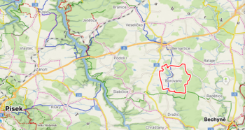 Poloha Borovan vzhledem k větším městům. - Prodej pozemku 1131 m², Borovany