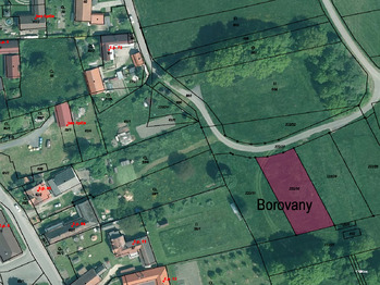 Letecký pohled na lokalitu v Borovanech. - Prodej pozemku 1131 m², Borovany