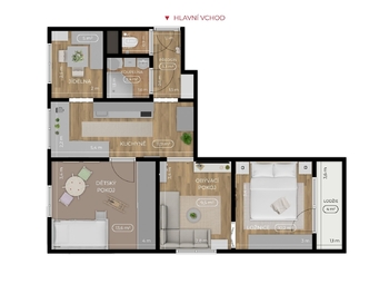Půdorys - Prodej bytu 3+1 v osobním vlastnictví 60 m², Čejetice