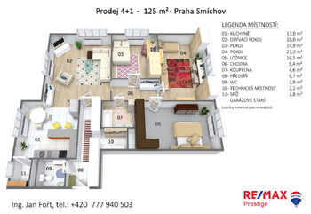 Prodej bytu 4+1 v osobním vlastnictví 124 m², Praha 5 - Smíchov