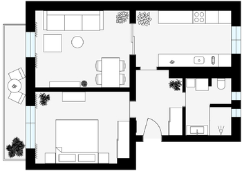2D plánek - Prodej bytu 2+1 v osobním vlastnictví 66 m², Praha 4 - Modřany