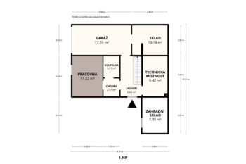 1.NP (půdorys) - Prodej domu 280 m², Jílové u Prahy