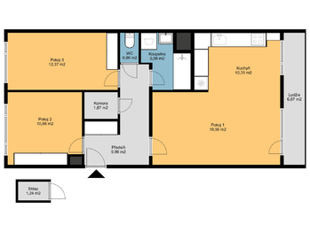 půdorys - Prodej bytu 3+kk v osobním vlastnictví 75 m², Praha 9 - Prosek