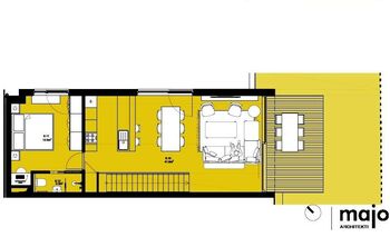 půdorys patro s OP a terasou - Pronájem bytu 5+kk v osobním vlastnictví 130 m², Praha 6 - Bubeneč