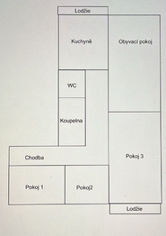 půdorys bytu - Prodej bytu 4+1 v osobním vlastnictví 116 m², Slavonice