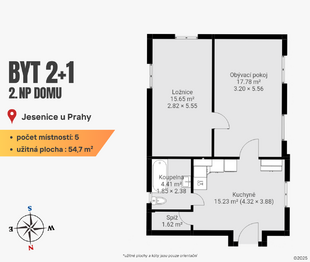 Pronájem bytu 2+1 v osobním vlastnictví 54 m², Jesenice