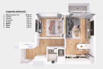 Půdorys. - Prodej bytu 2+kk v osobním vlastnictví 46 m², Tábor