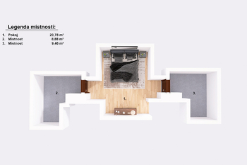 Půdorys druhého podlaží. - Prodej bytu 4+1 v osobním vlastnictví 140 m², Jindřichův Hradec