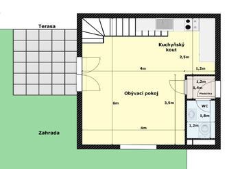 Půdorys přízemí.  - Prodej bytu 3+kk v osobním vlastnictví 76 m², Polerady