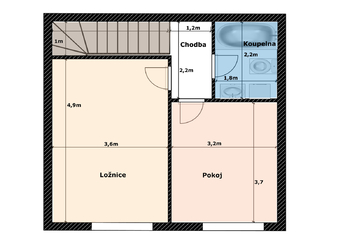 Půdorys patro.  - Prodej bytu 3+kk v osobním vlastnictví 76 m², Polerady