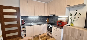 Obývací pokoj s kuchyňským koutem  - Prodej bytu 2+kk v osobním vlastnictví 44 m², Brno