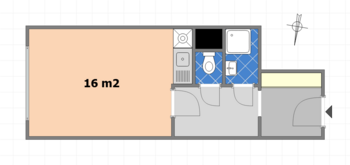 půdorys bytu - Prodej bytu 1+kk v osobním vlastnictví 28 m², Praha 4 - Braník