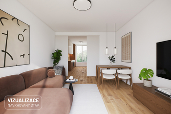 Vizualizace - obývací pokoj - Prodej bytu 2+1 v družstevním vlastnictví 66 m², Praha 4 - Modřany