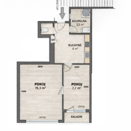 Půdorys - Pronájem bytu 2+kk v osobním vlastnictví 40 m², Praha 4 - Podolí