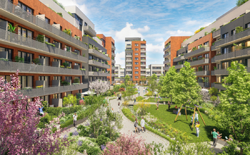 Bytový dům vnitroblok - vizualizace - Prodej bytu 1+kk v osobním vlastnictví 38 m², Praha 9 - Vysočany