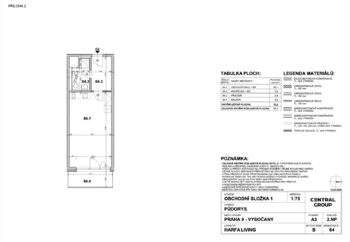 Oficiální plánek bytu - Prodej bytu 1+kk v osobním vlastnictví 38 m², Praha 9 - Vysočany