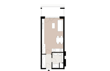 Plánek - návrh rozložení nábytku - Prodej bytu 1+kk v osobním vlastnictví 38 m², Praha 9 - Vysočany