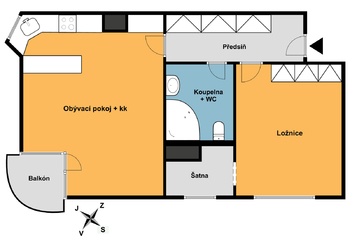 orientační plánek bytu - Pronájem bytu 2+kk v osobním vlastnictví 61 m², Praha 4 - Újezd u Průhonic