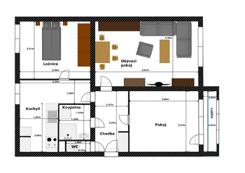 Půdorys bytové jednotky.  - Prodej bytu 3+1 v osobním vlastnictví 75 m², Brandýs nad Labem-Stará Boleslav