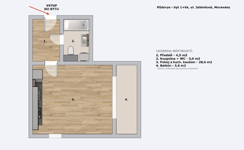 Pronájem bytu 1+kk v osobním vlastnictví 39 m², Moravany