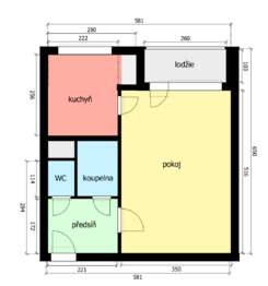 Plán bytu v ulici Bouřilova - Pronájem bytu 1+1 v osobním vlastnictví 35 m², Praha 9 - Černý Most