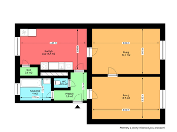 Plán bytu - Pronájem bytu 2+1 v osobním vlastnictví 58 m², Praha 10 - Vršovice